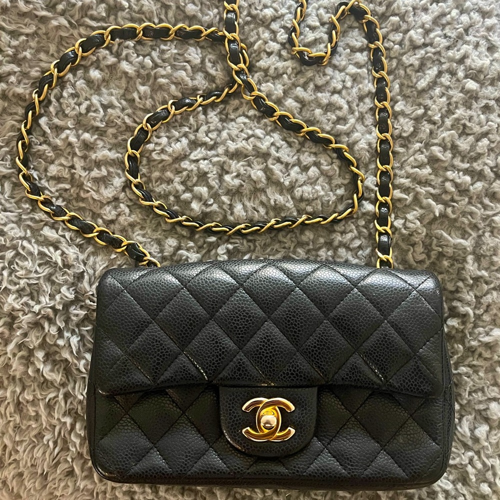 Black Chanel Mini Rectangular Flap Caviar with GHW